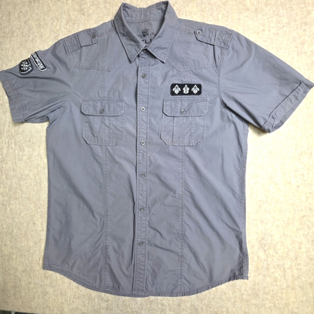 Helix Mens Button Down Shirt‎ Anarchy Patch Gray Size Large Bikercore